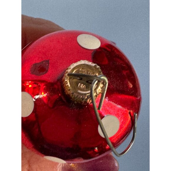 Vintage Blown Glass Red & Green Polka Dot Classic Mushroom Ornament 3" Columbia - Picture 7 of 7